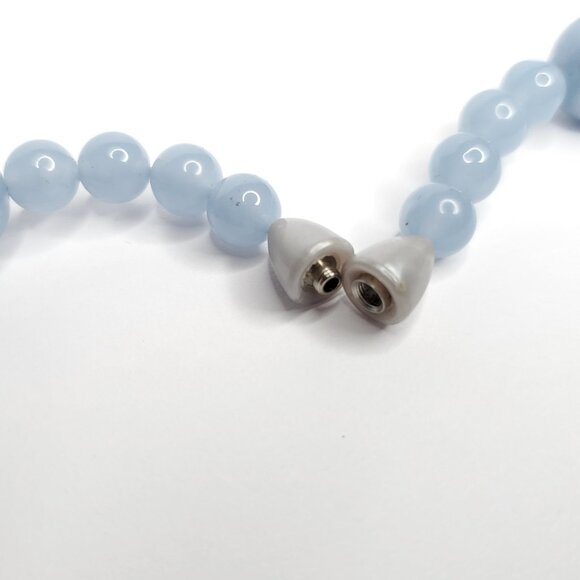 Light Blue Beaded Necklace Pearlescent Swirl w/ Butterscotch Yellow Gold 19 3/4" - Picture 3 of 3